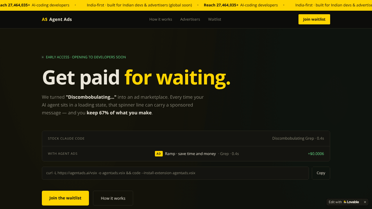 Agent Ads — Get paid for waiting