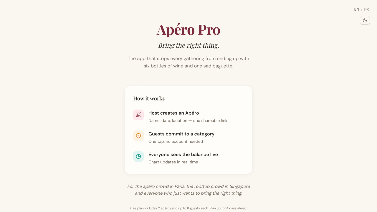 Apéro Pro — Bring the right thing