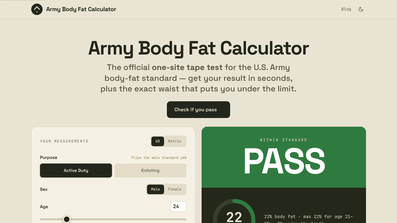 Army Body Fat Calculator