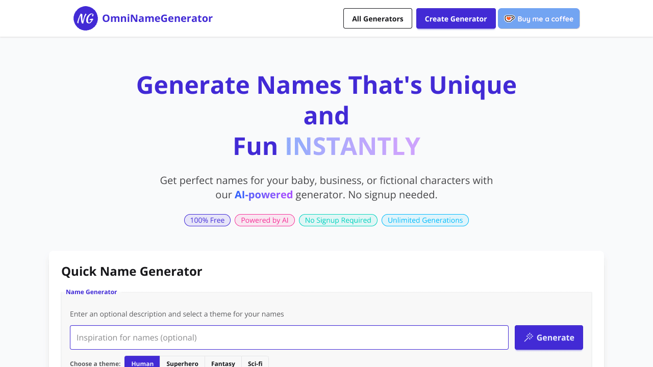 OmniNameGenerator - Free and customizable AI-Powered Name Generator | Play with and create your own FREE AI-powered name generators