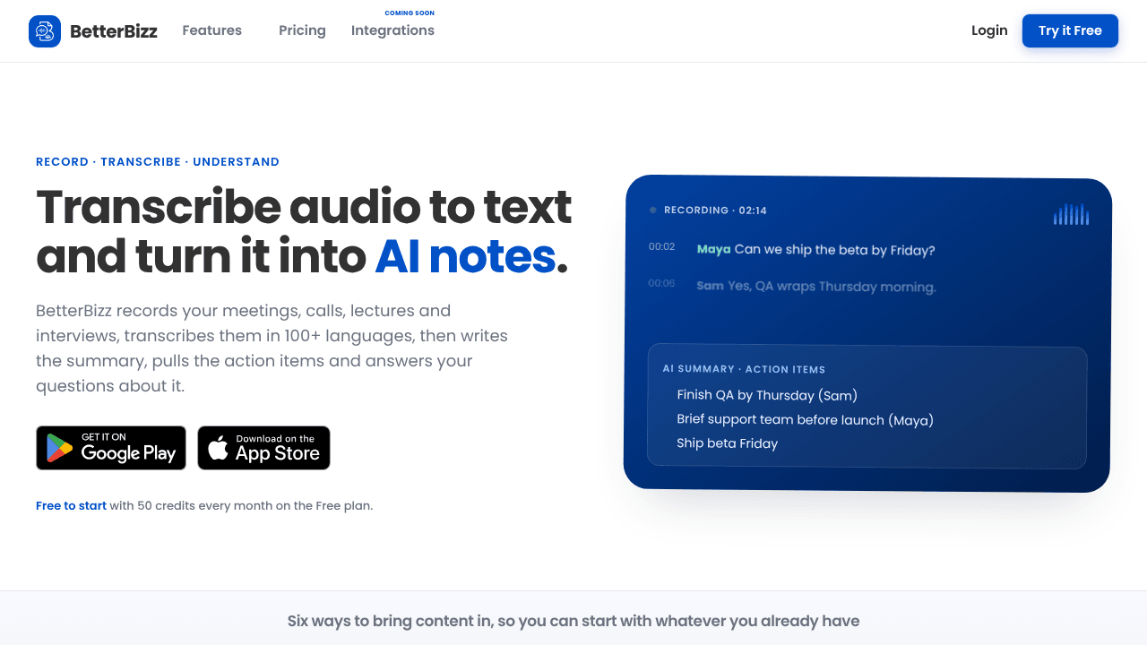 BetterBizz AI notes & Meeting