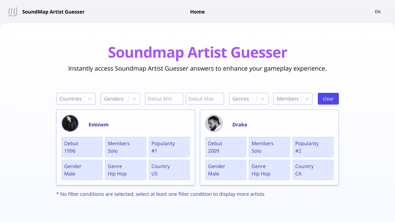 Soundmap Artist Guesser