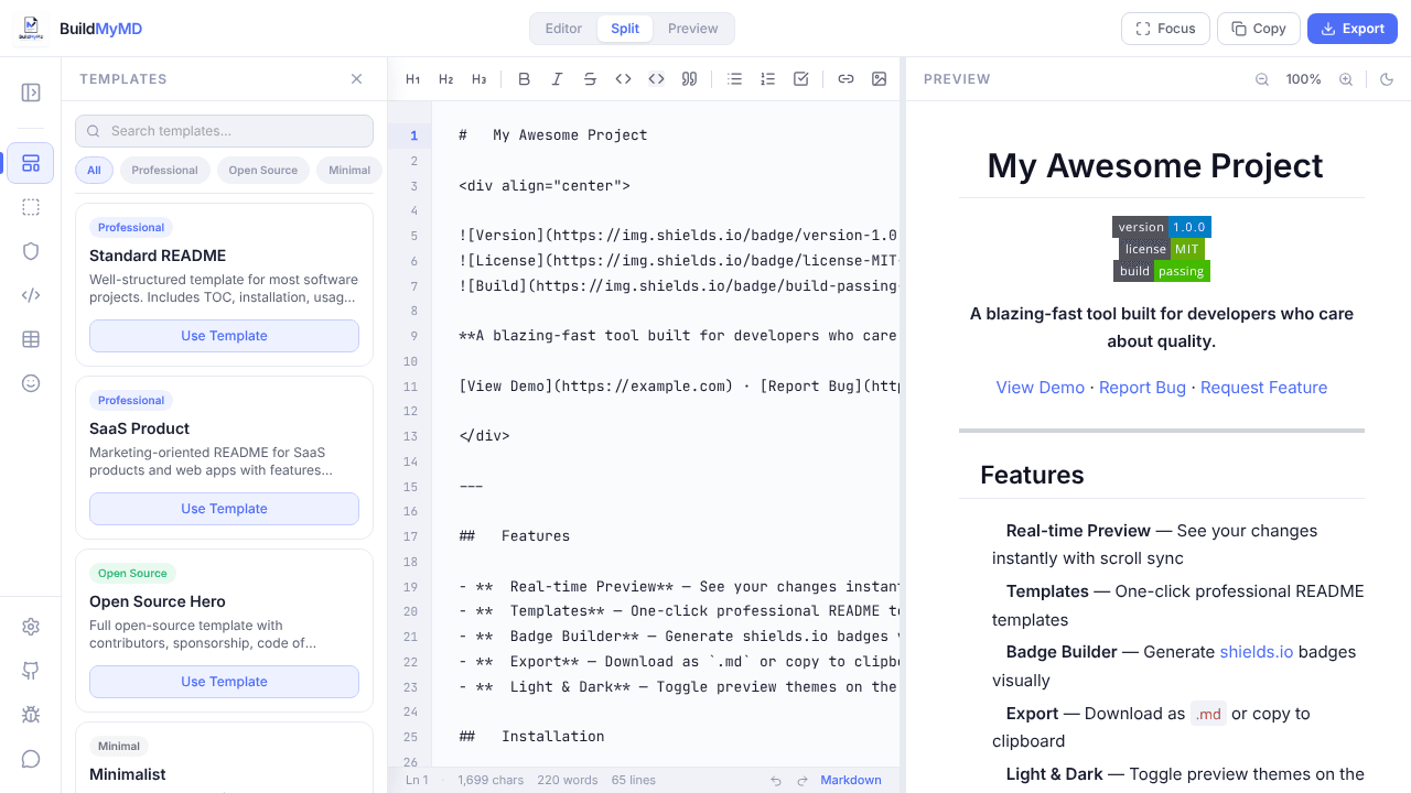BuildMyMD — Modern Markdown Editor