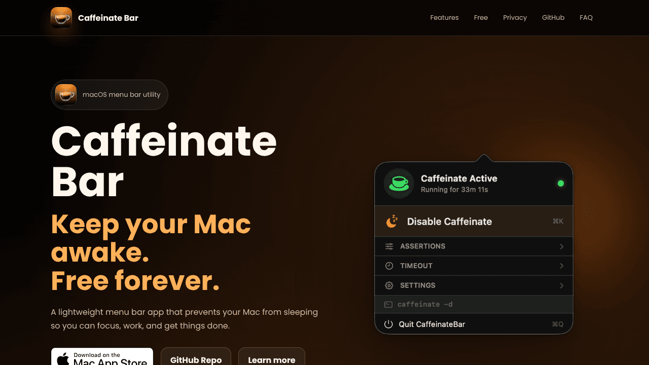 Caffeinate Bar — Keep your Mac awake