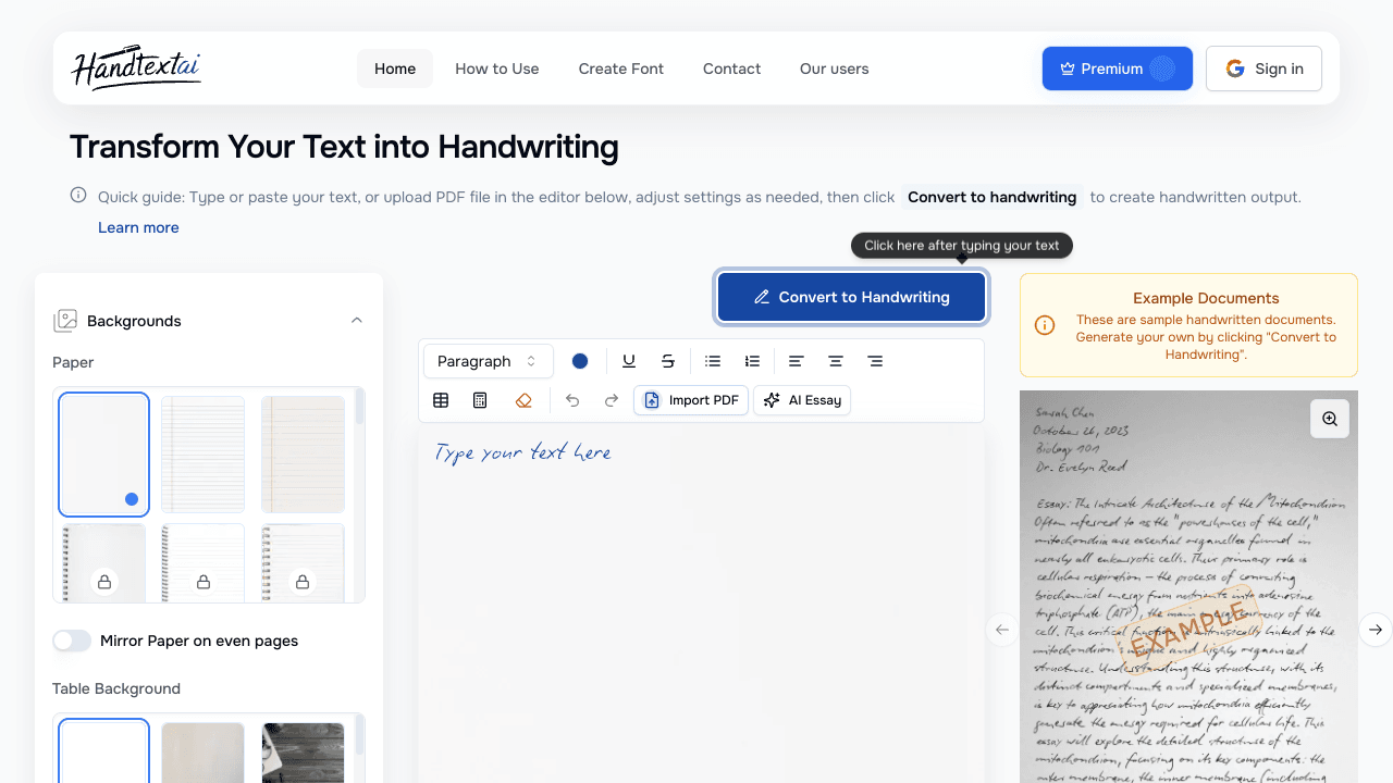 HandtextAI - Text to handwriting converter