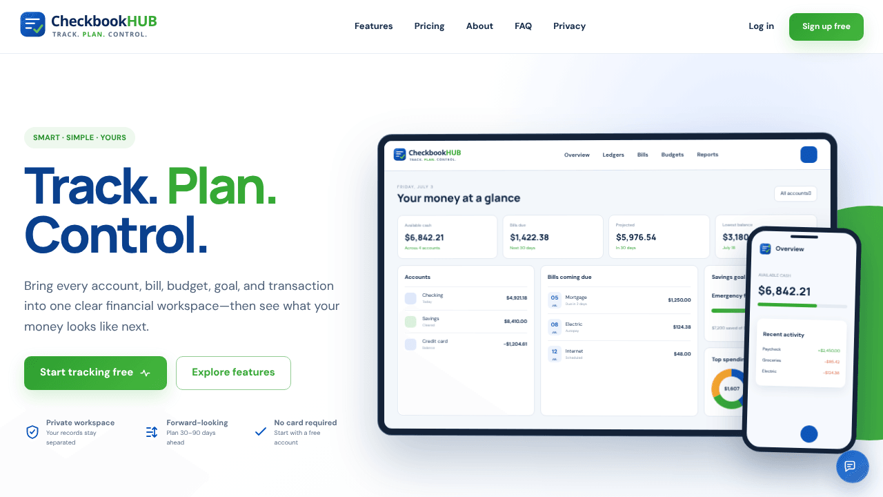 CheckbookHUB · Track. Plan. Control.