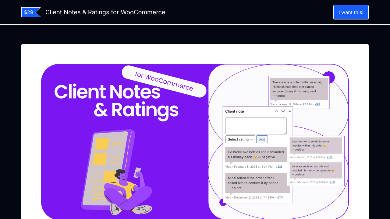 Client Notes & Ratings for WooCommerce