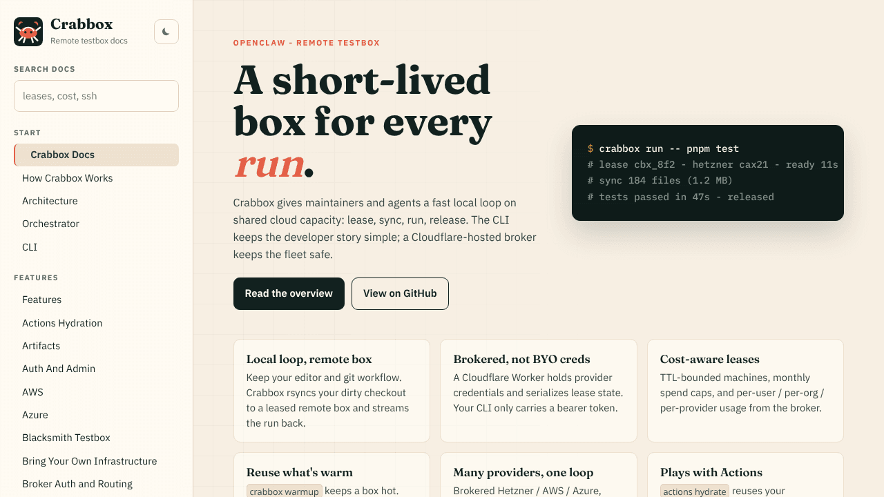 Crabbox AI Sandboxes and Testboxes