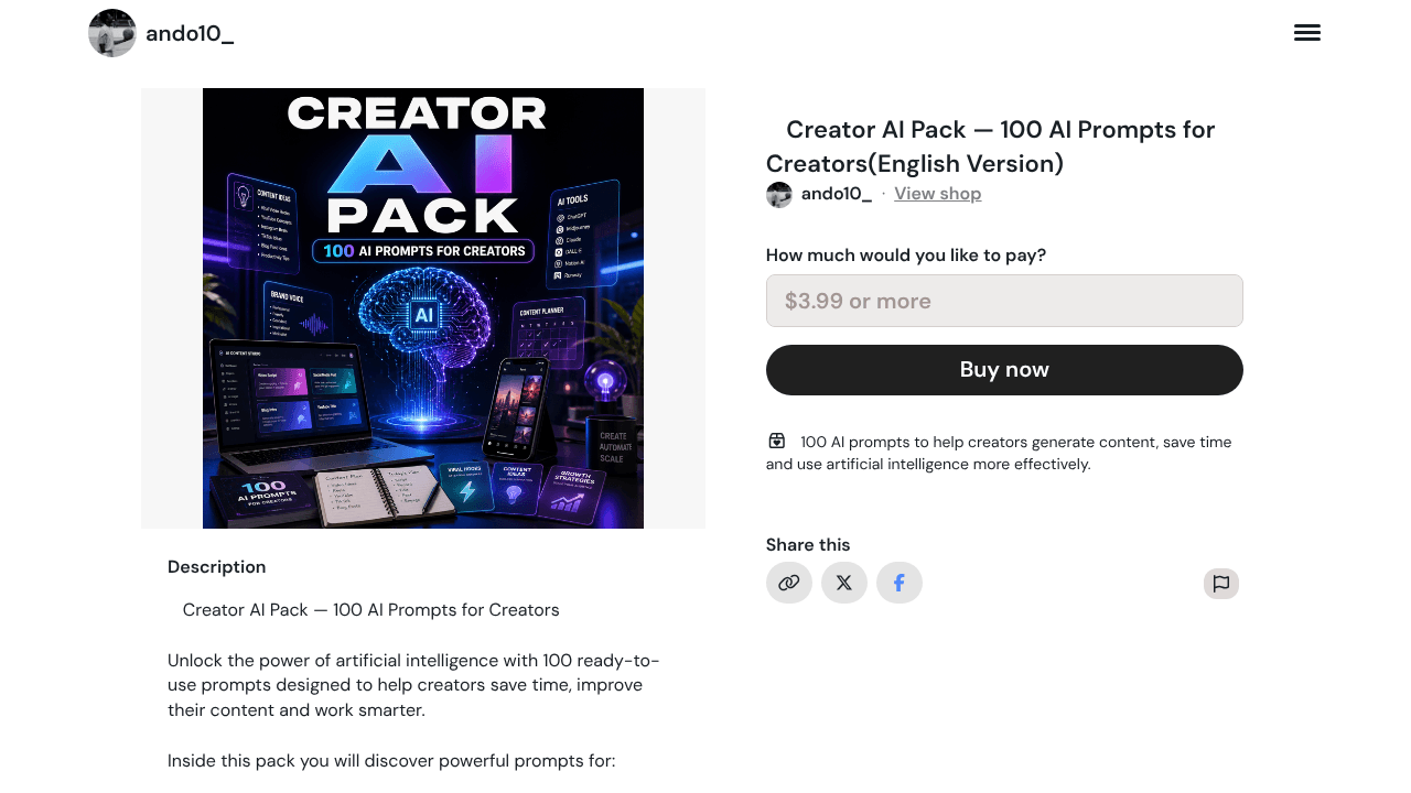 Creator AI Pack 100 Prompts(English)