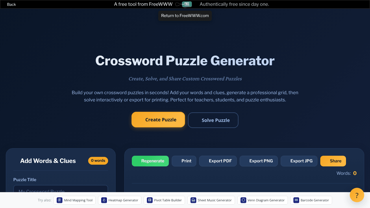 Crossword Generator by FreeWWW