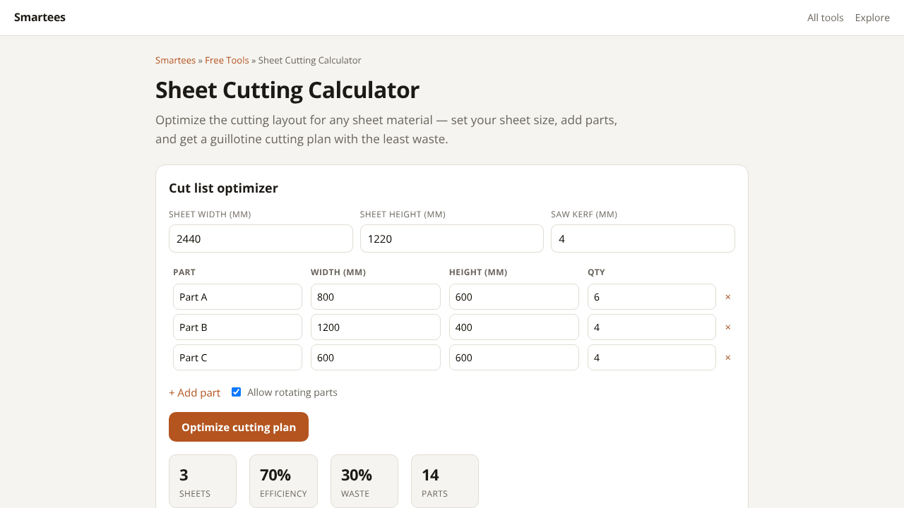 Cutting Calculator - Optimize Panel Cuts