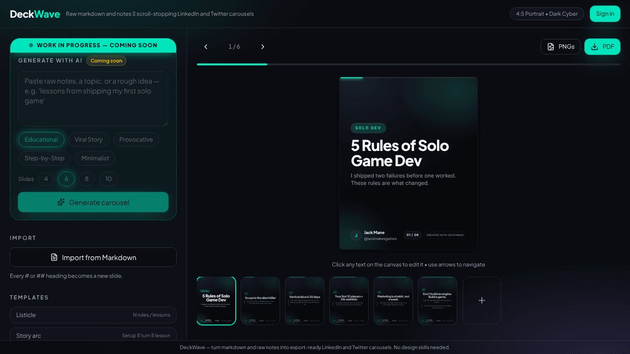 DeckWave — Turn raw notes into carousels