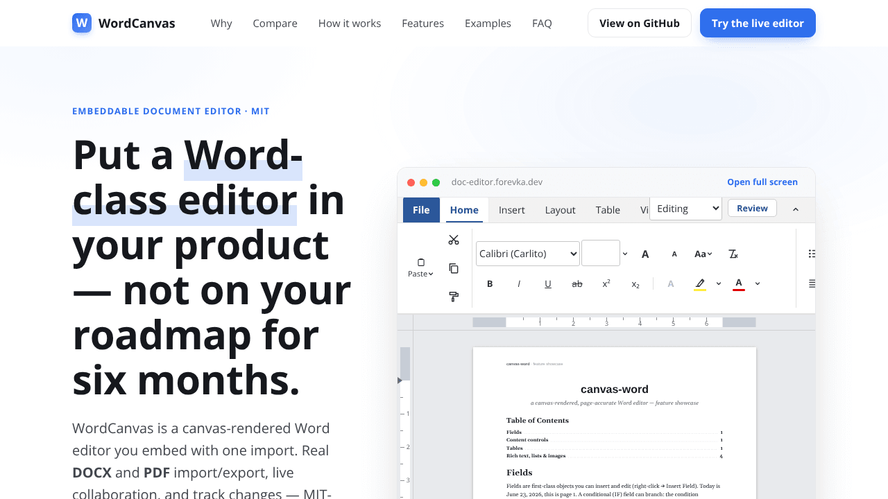 Embeddable Word-compatible editor