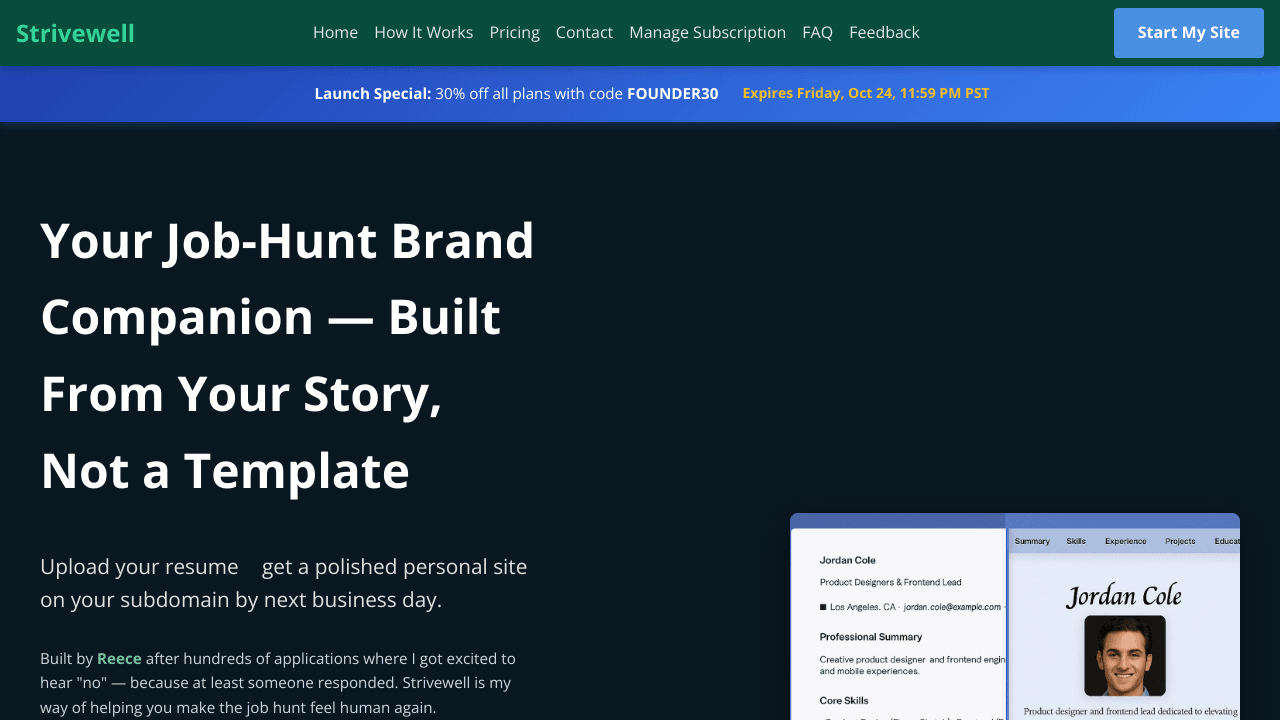 Strivewell – Personal Resume Websites