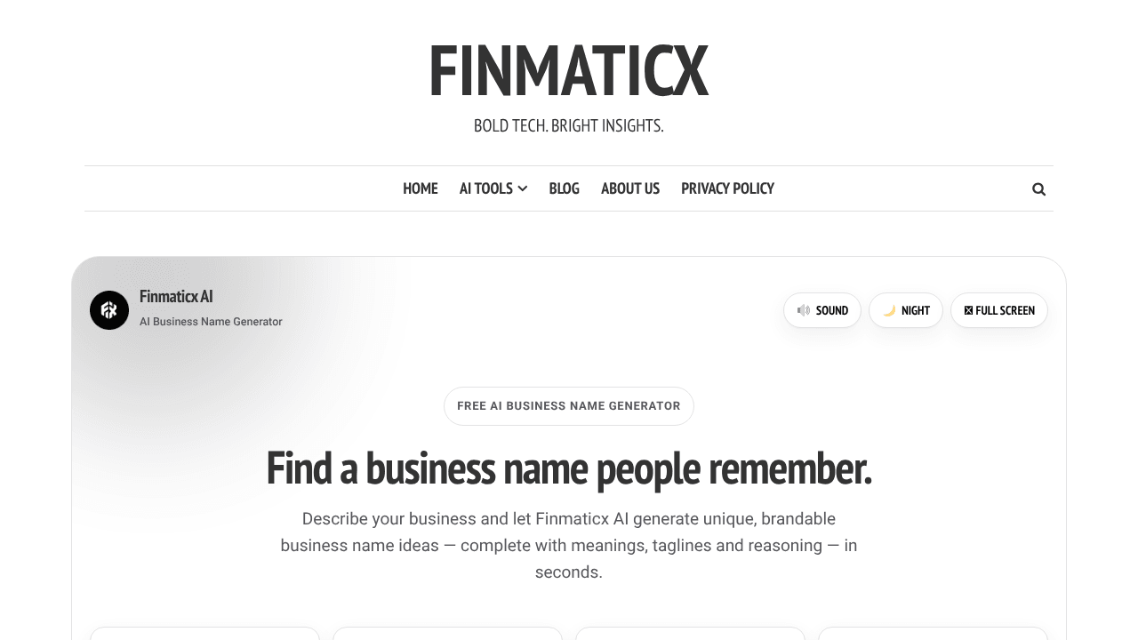 Finmaticx AI Business Name Generator