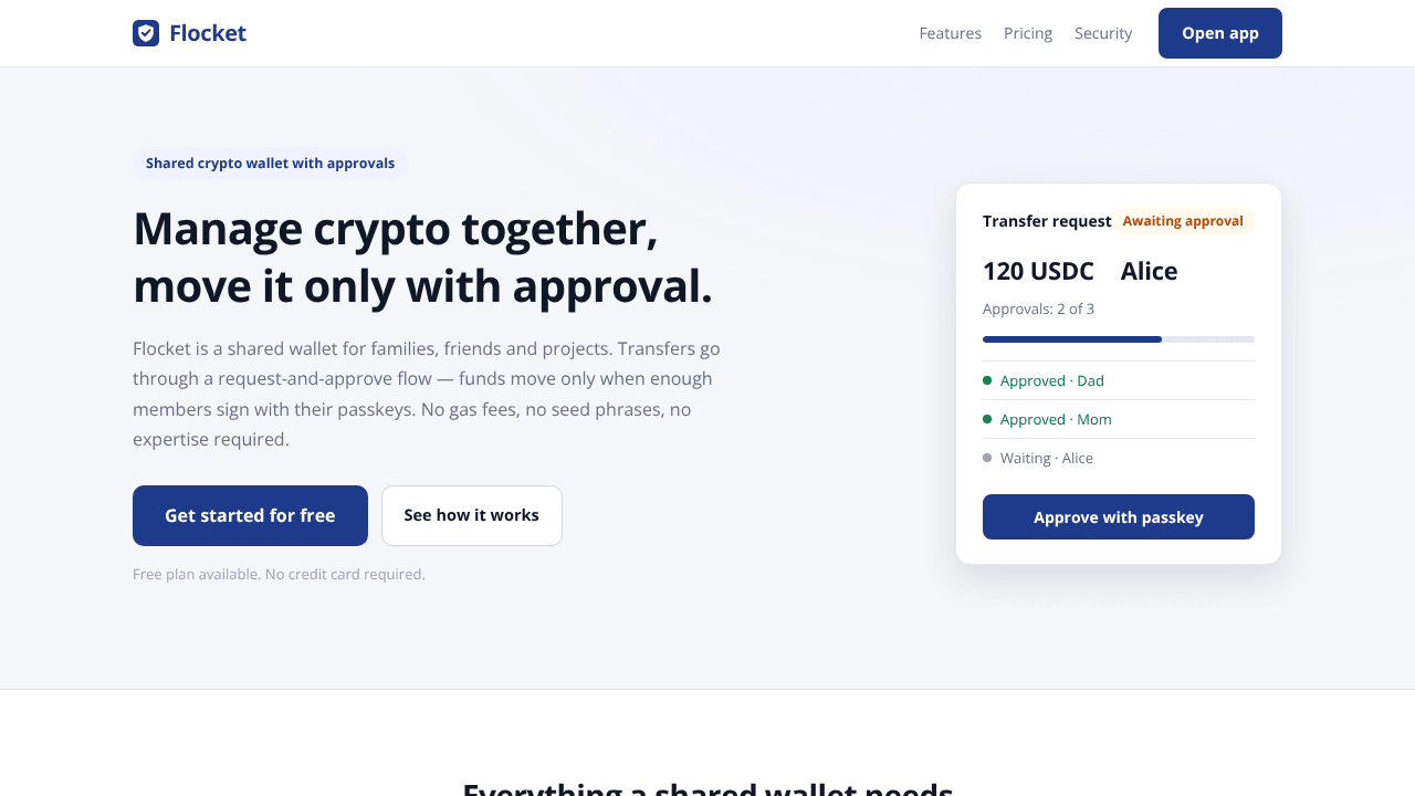 Flocket — Shared crypto wallet