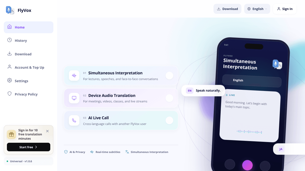 FlyVox: AI Live Translator