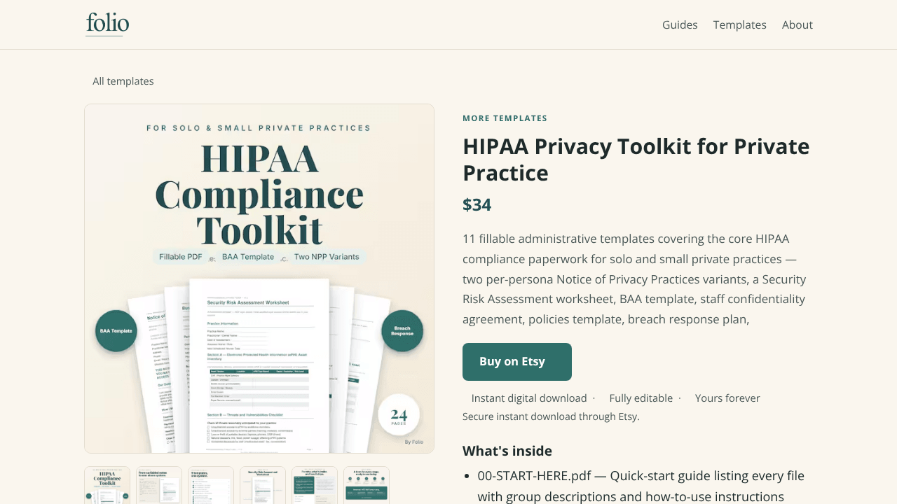 Folio HIPAA Compliance & Privacy Toolkit