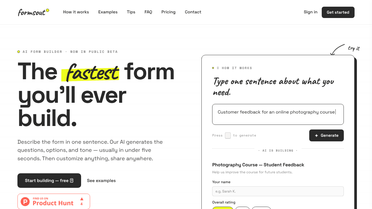 formsout — fastest ai form builder