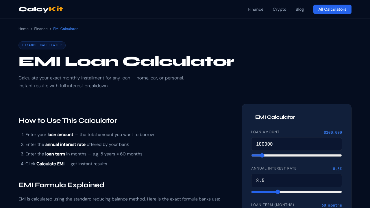 Free EMI Calculator — Home, Car & Loans