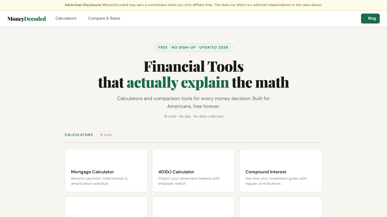 Free Financial Tools — MoneyDecoded
