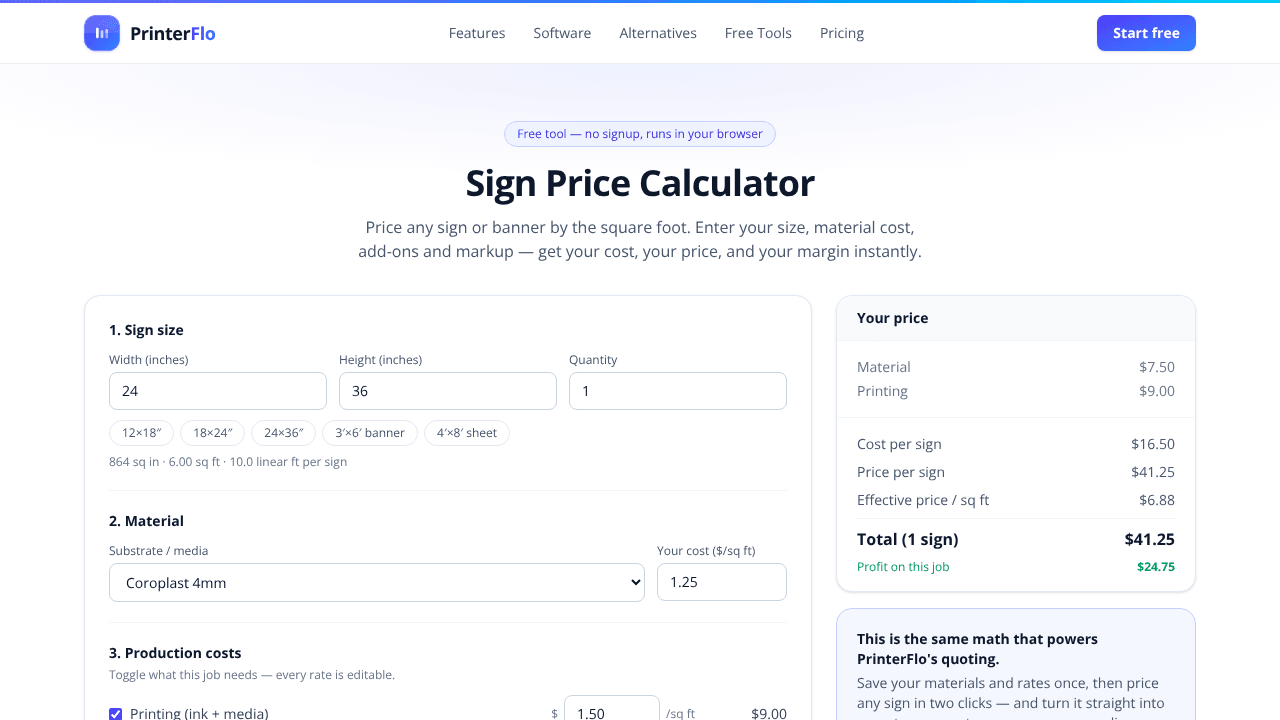 Free Sign Price Calculator — Price Signs