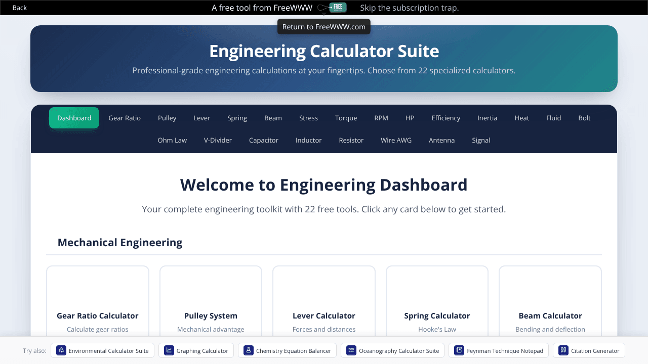 FreeWWW Engineering Calculator Suite