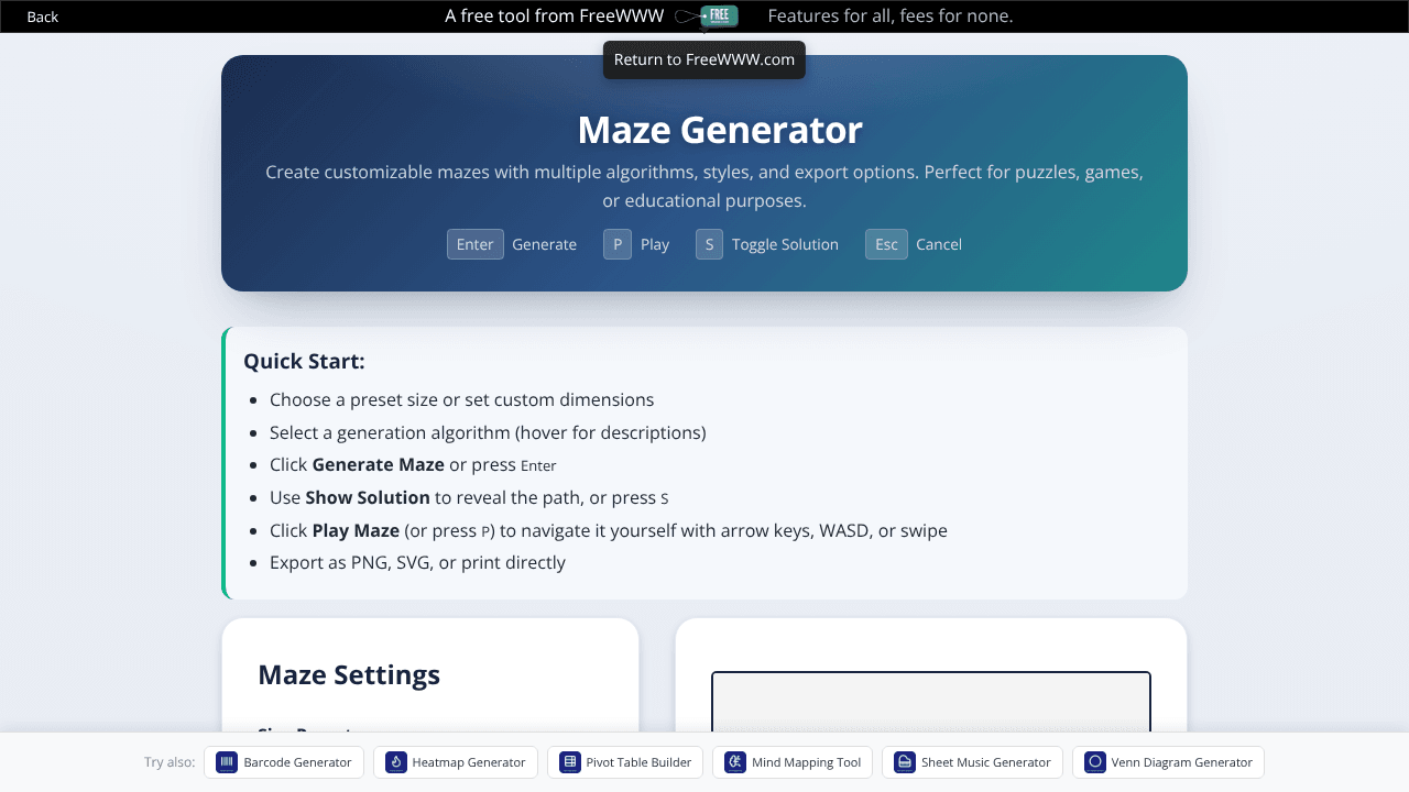 FreeWWW Maze Generator