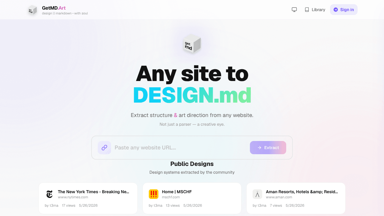 GetMD.Art — Any website into DESIGN.md