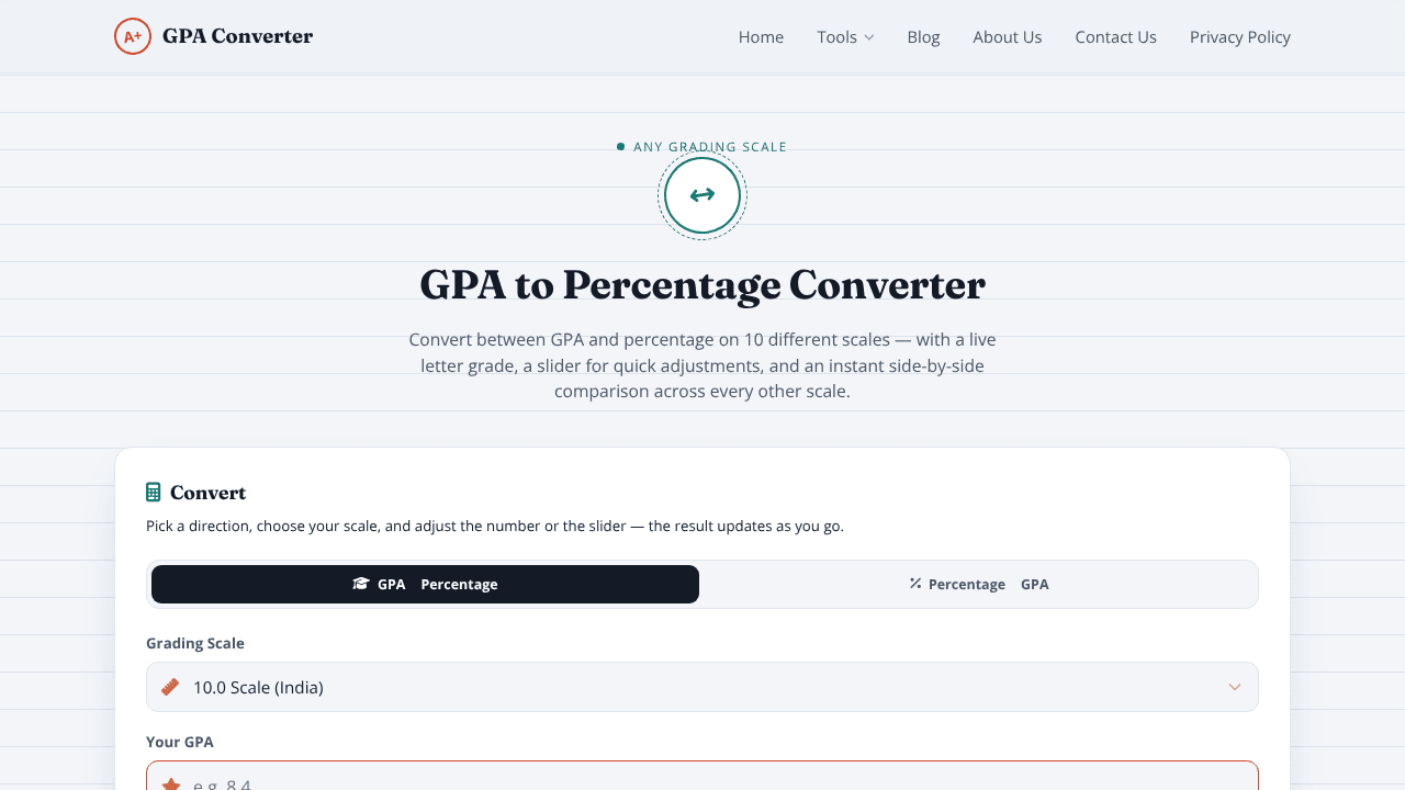 GPA to Percentage Converter