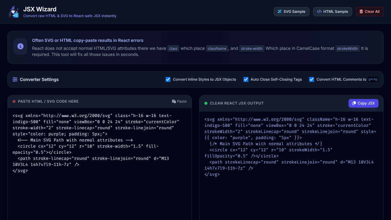 JSX Wizard React