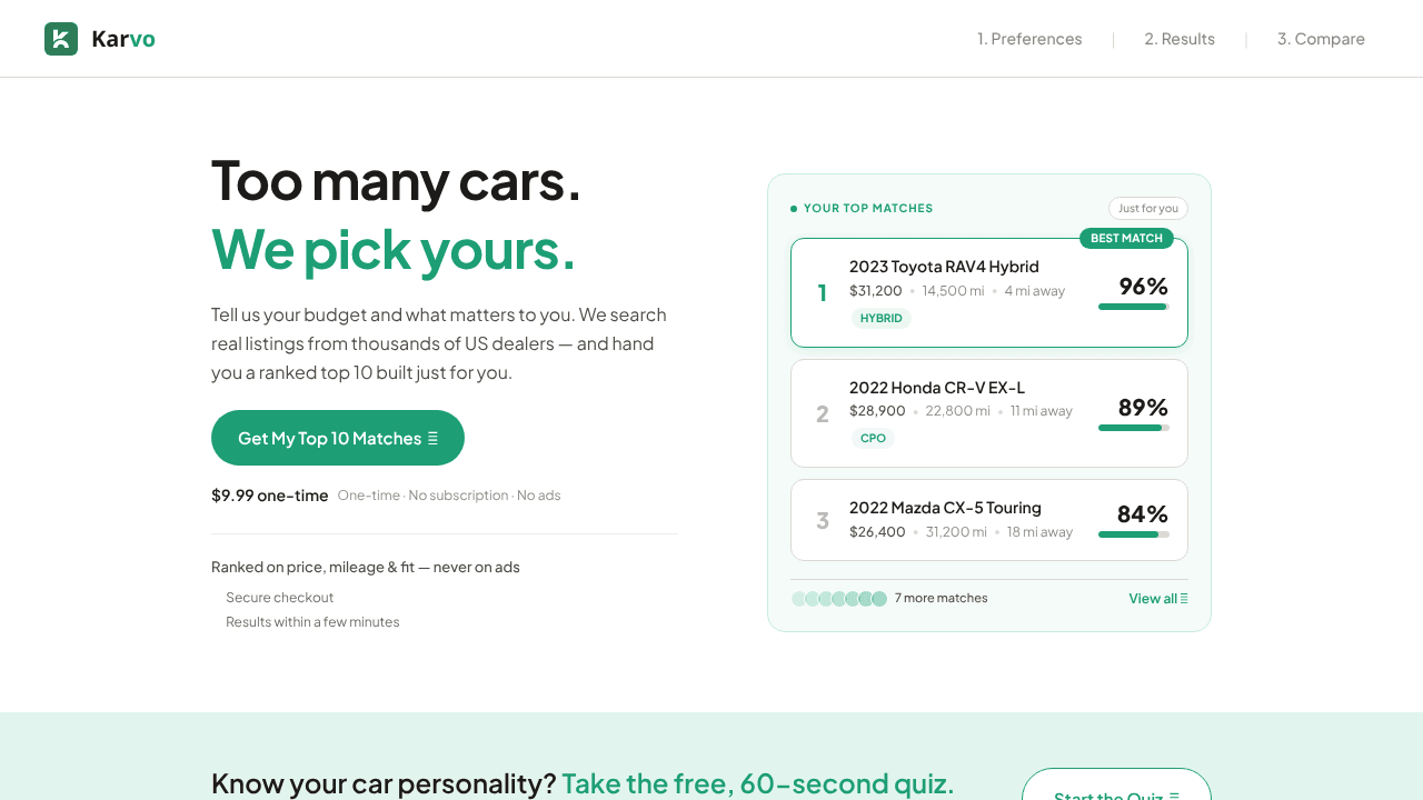 Karvo — Too many cars. We pick yours.