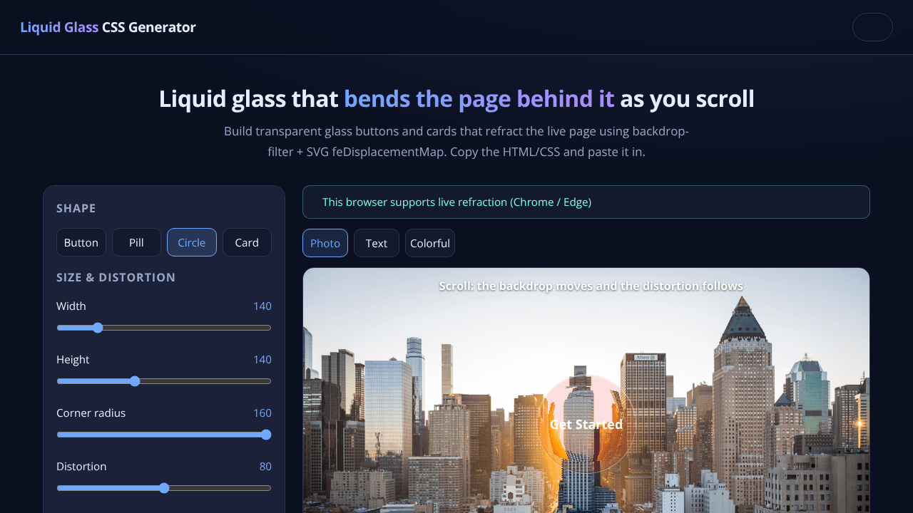 Liquid Glass CSS Generator