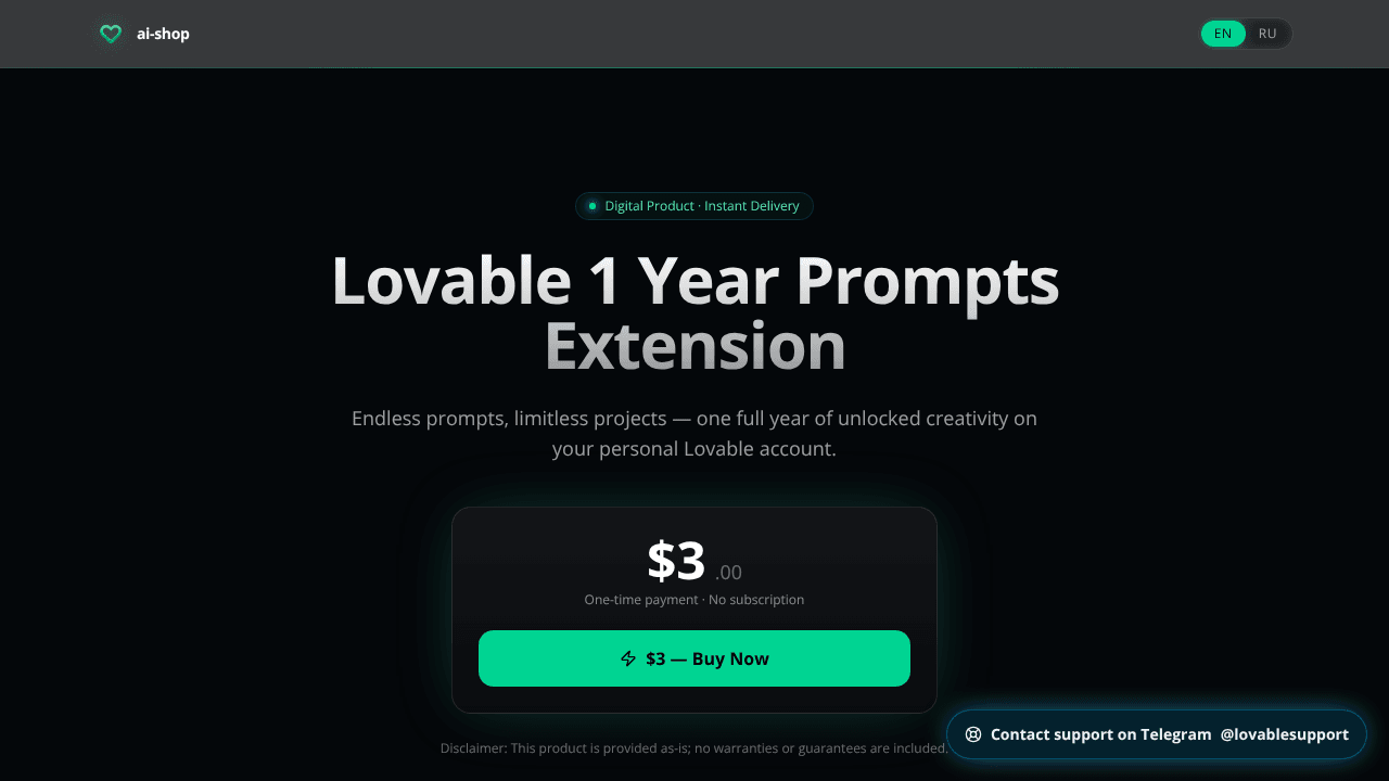 Lovable AI 1 Year Prompts Extension — $3