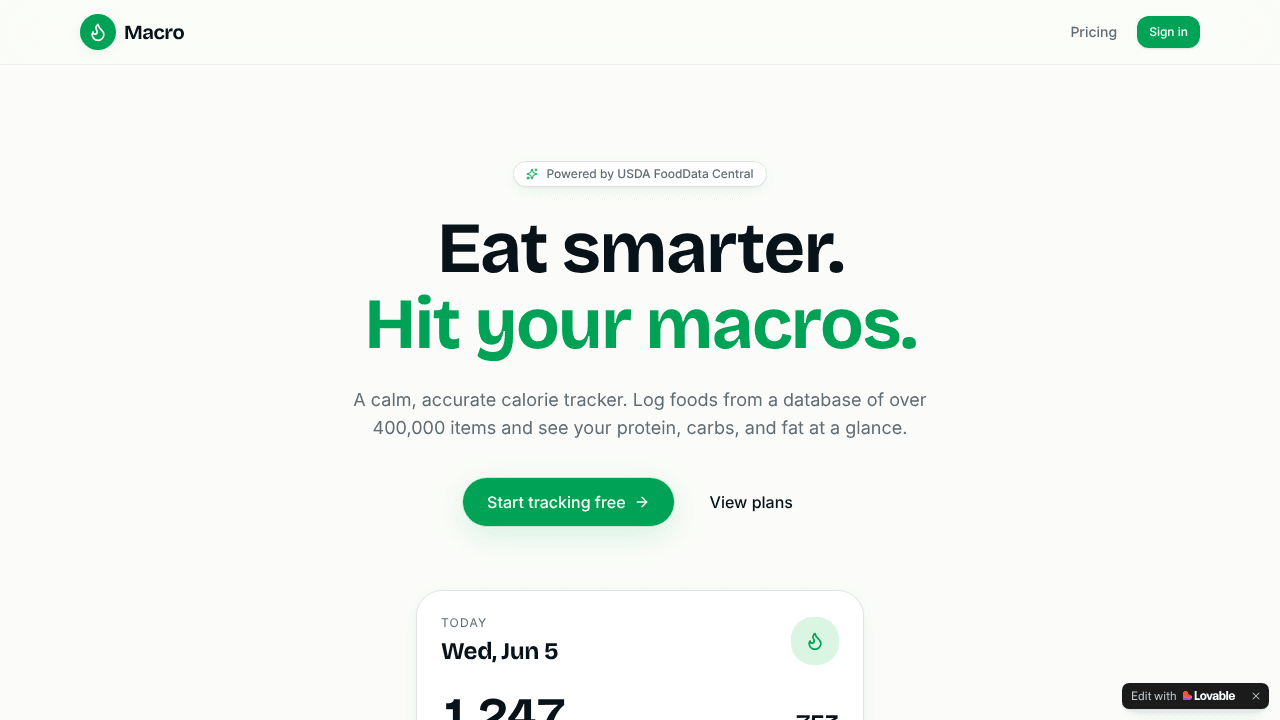 Macro — Track calories, protein, carbs 