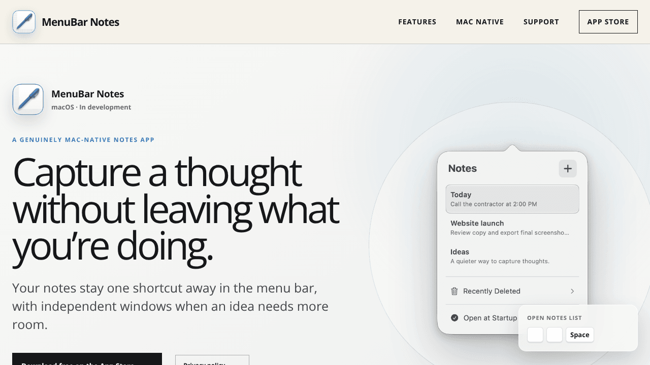 MenuBar Notes