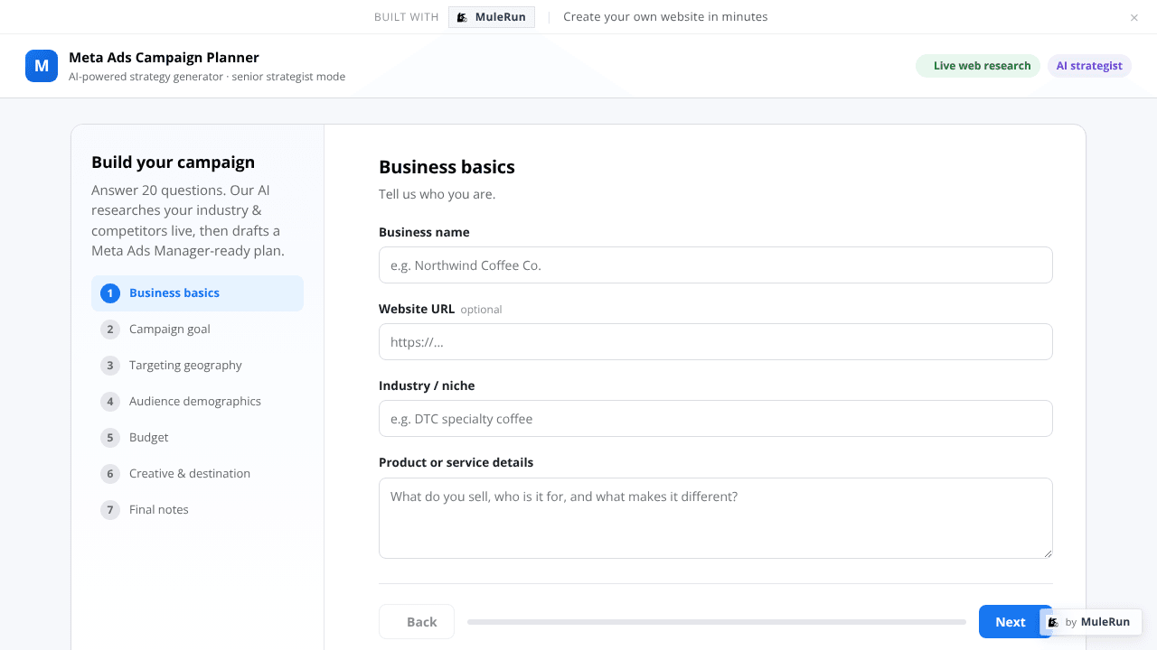 Meta Ads Campaign Planner