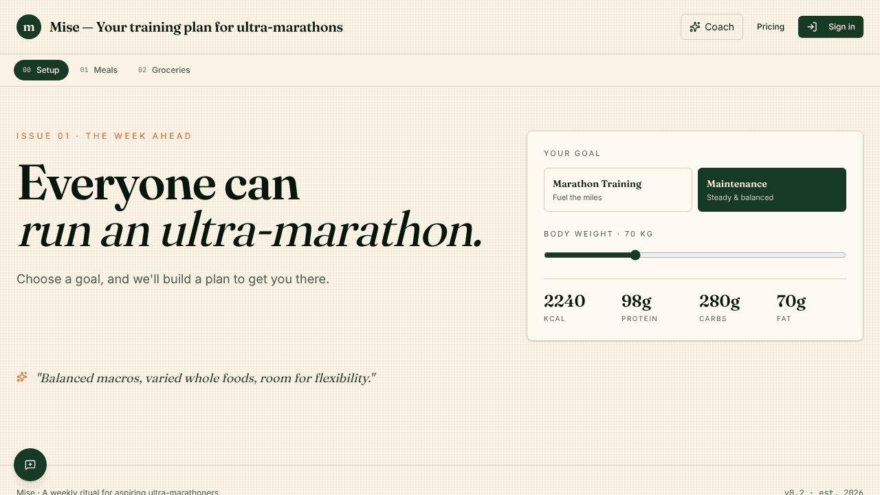 Mise — Trail Marathon Training Planner