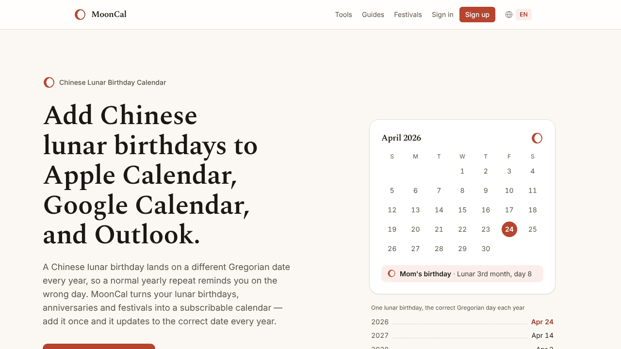 MoonCal —Chinese Lunar Birthday Calendar