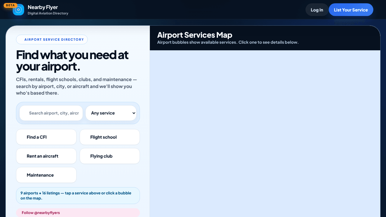 Nearby Flyer — Airport Services Map