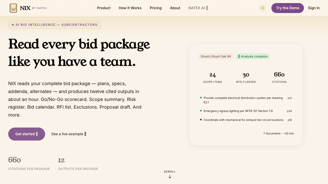 NIX, Bid Intelligence for Subcontractors