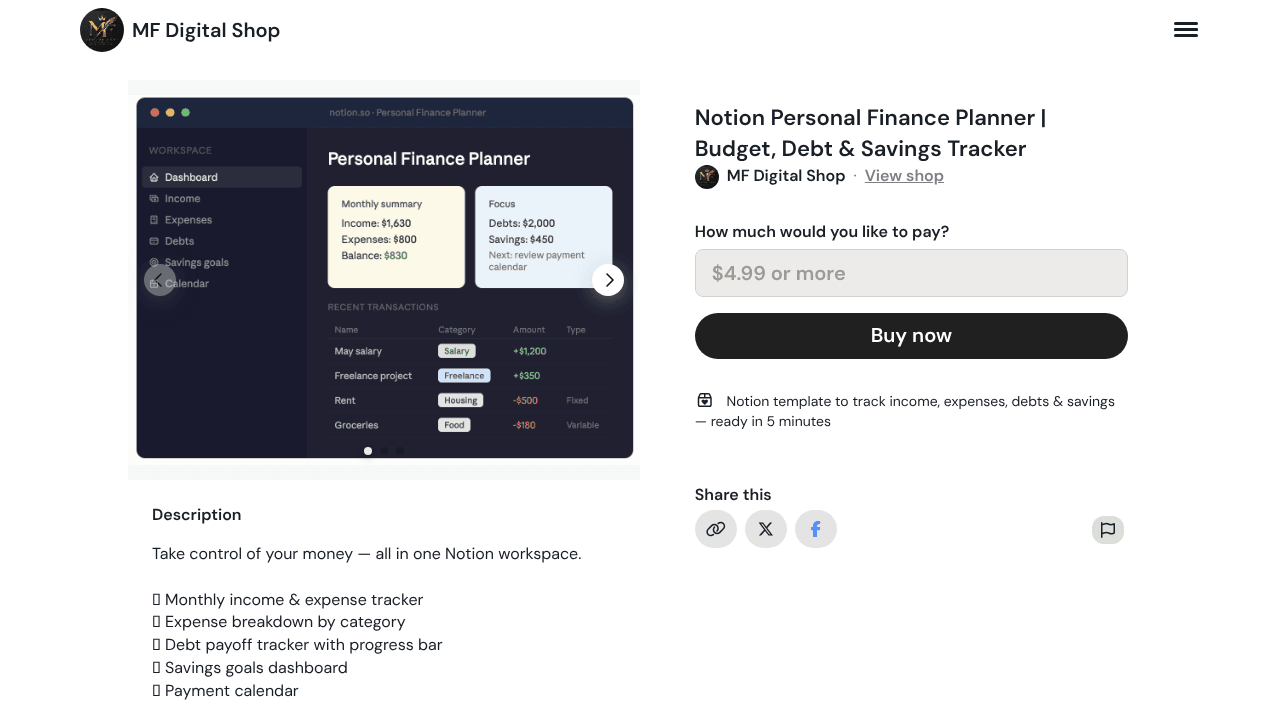Notion Personal Finance Planner