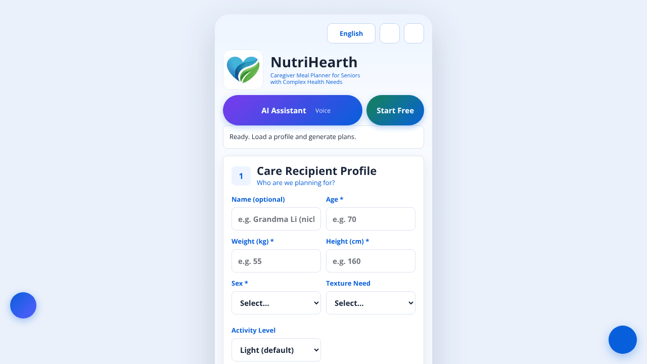 NutriHearth — Caregiver Meal Planner