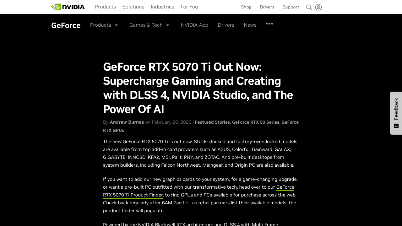 NVIDIA Geforce RTX 5070 Ti