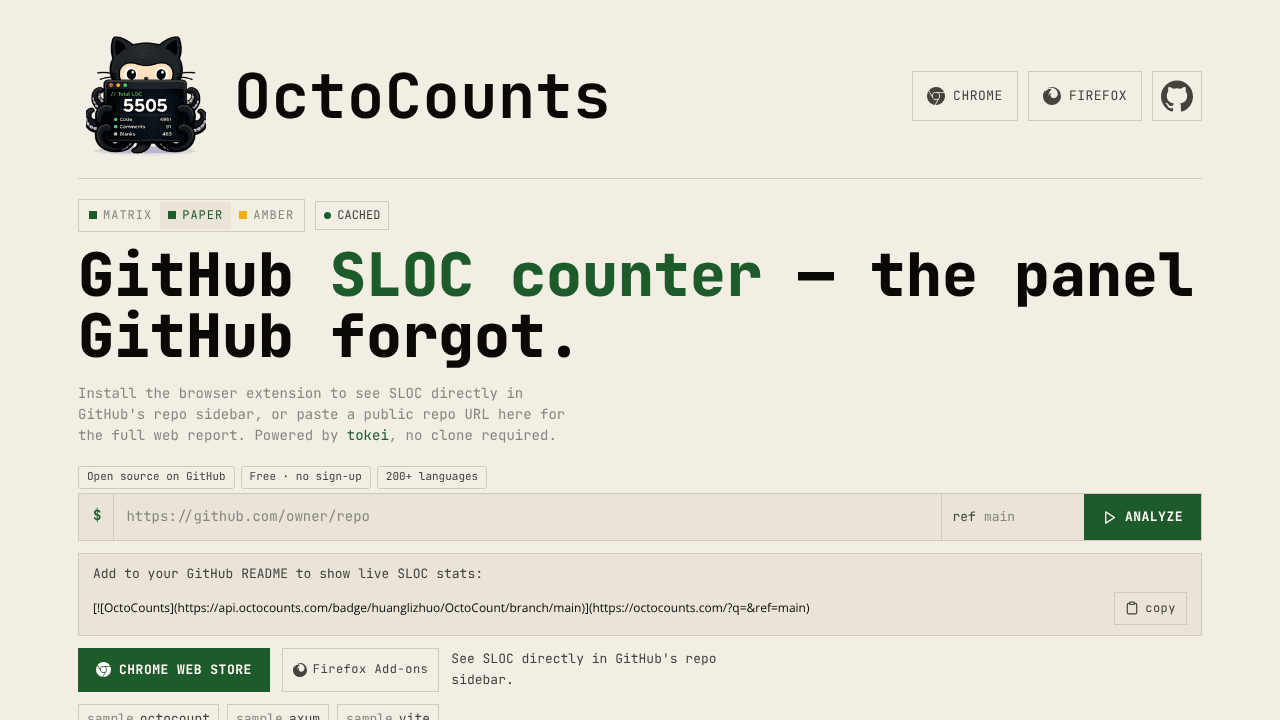 OctoCounts - SLOC panel Github forget