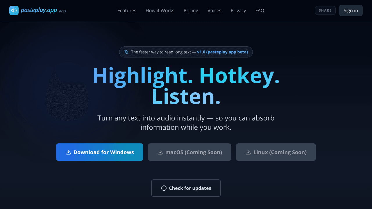 PastePlay — Copy. Hotkey. Listen. TTS