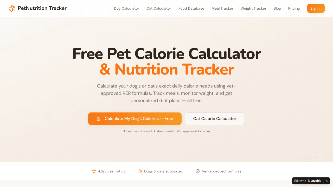 Pet Calorie Calculator
