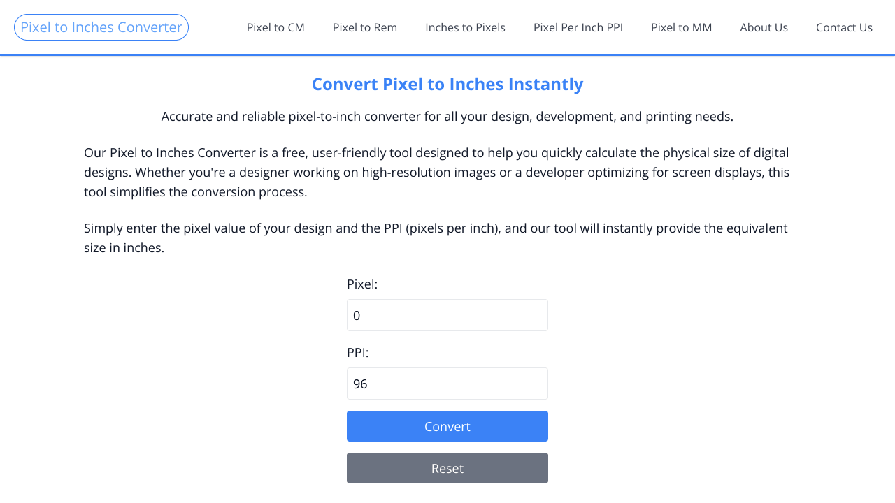 Pixel to Inches Converter