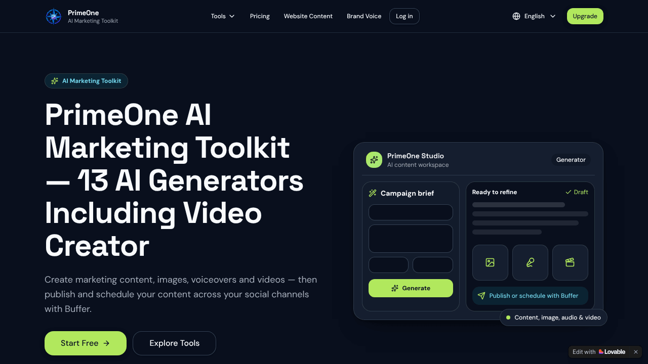 PrimeOne AI Marketing Toolkit