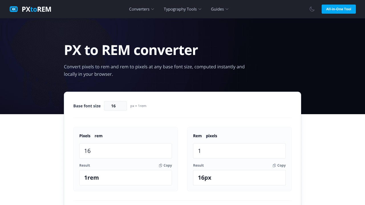 PX to REM converter